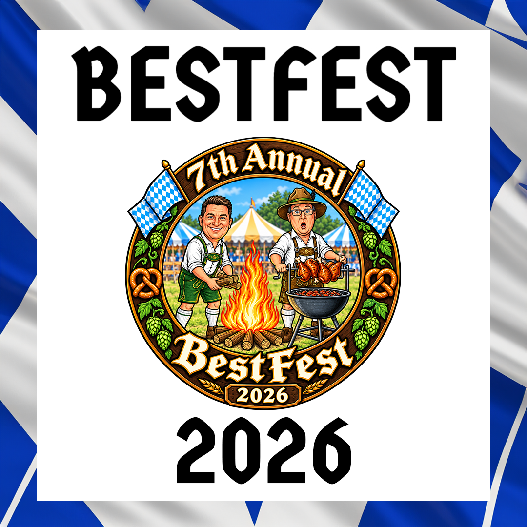 7th Annual BestFest 2026 logo with Bavarian flags, campfire and grill