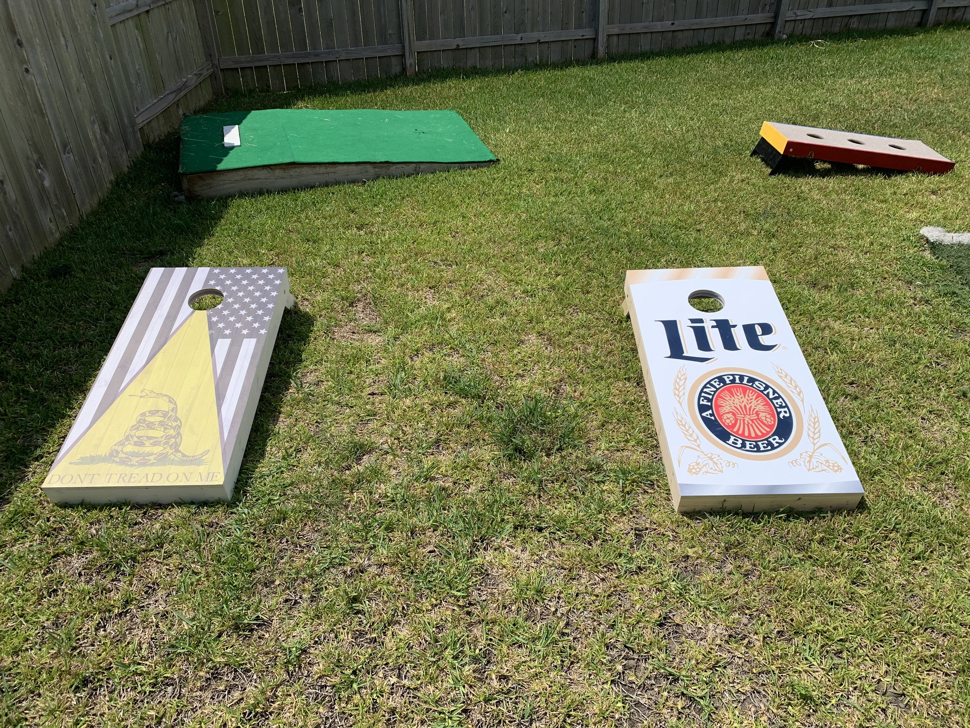 Cornhole boards set up for a festival competition